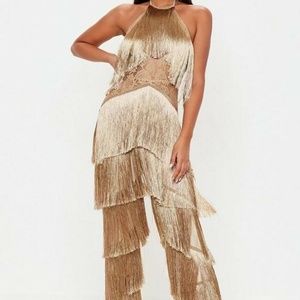 MISGUIDED FRINGE and LACE JUMPSUIT in TOFFEE